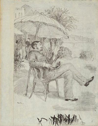 No terraço de um hotel em Bordighera: o pintor Jean Martin revisa sua conta (Ilustração para “L’étiquette” de Edmond Renoir) de Pierre-Auguste Renoir