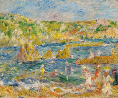 Guernsey Rocks with Figures Beach em Guernsey, 1883. de Pierre Auguste Renoir