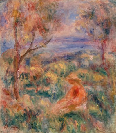 Mulher sentada com o mar ao longe (Femme assise au bord de la mer) de Pierre Auguste Renoir
