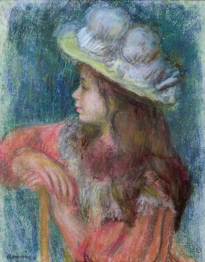 Jovem sentada em um chapéu branco, 1884 (pastel sobre papel) de Pierre Auguste Renoir