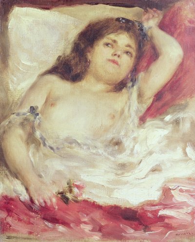 Mulher semi-nua na cama: The Rose, antes de 1872 (óleo sobre tela) de Pierre-Auguste Renoir