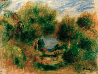 Fora da madeira, mar no fundo de Pierre-Auguste Renoir