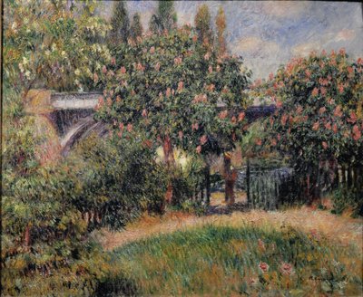 A ponte ferroviária em Chatou ou os castanheiros cor-de-rosa - 1881. Óleo sobre tela de Pierre Auguste Renoir