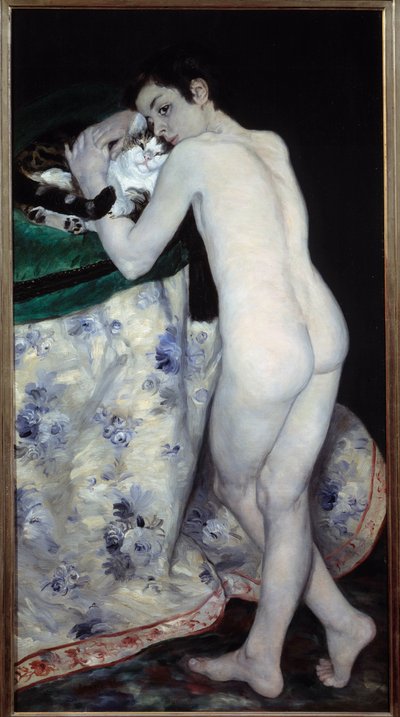 O rapazinho para o gato. Pintura de Pierre Auguste Renoir (1841-1919) de Pierre Auguste Renoir
