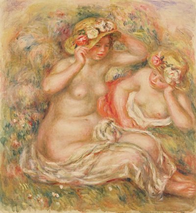 Dois, nus, desgastar, chapéus de Pierre-Auguste Renoir