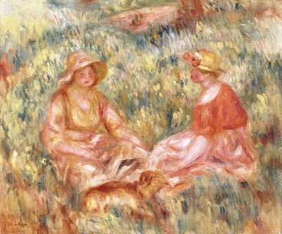 Duas mulheres na grama, c.1910 de Pierre Auguste Renoir