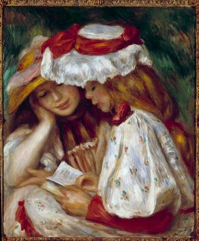 Duas Meninas Lendo Pintura de Pierre Auguste Renoir (1841-1919) de Pierre Auguste Renoir