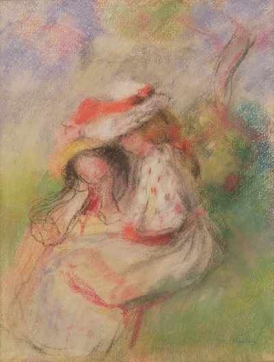 Duas meninas em um jardim, c.1885 (pastel) de Pierre Auguste Renoir