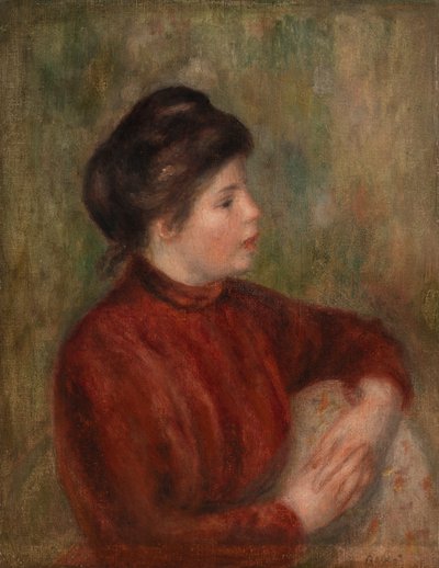 Mulher encostada em uma cadeira de Pierre Auguste Renoir