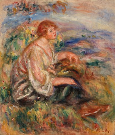 Mulher de blusa de tule e saia preta de Pierre-Auguste Renoir