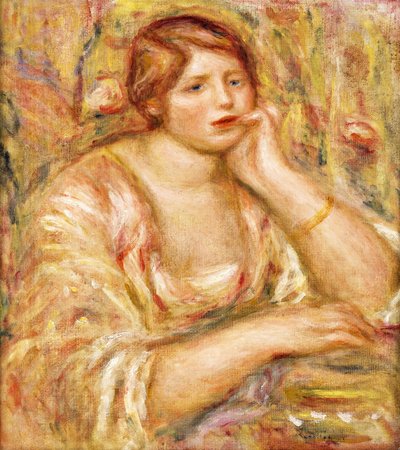 Mulher com a mão na cara dela; Femme de Face, Accoudee, 1919 de Pierre Auguste Renoir