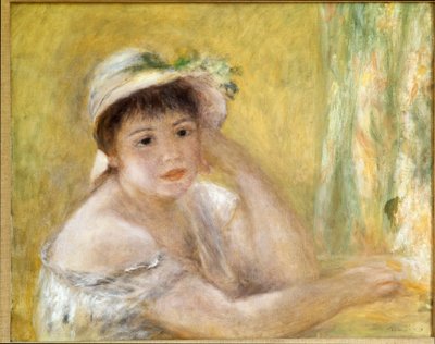 Mulher com um chapéu de palha. Pintura de Pierre Auguste Renoir (Pierre-Auguste de Pierre Auguste Renoir