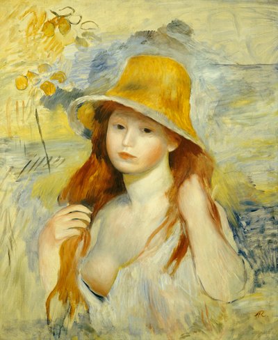 Moça com um chapéu de palha, 1884 de Pierre Auguste Renoir