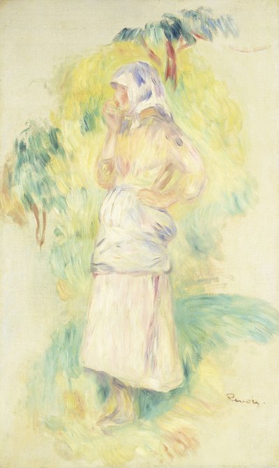Camponês jovem comendo uma maçã; Jovem camponesa comendo uma maçã, c.1894 de Pierre Auguste Renoir