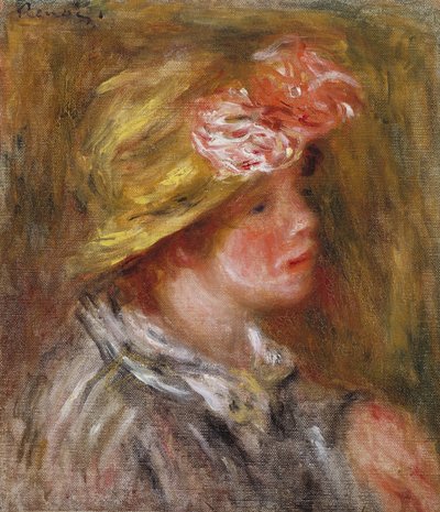 Jovem mulher com um chapéu florido de Pierre Auguste Renoir