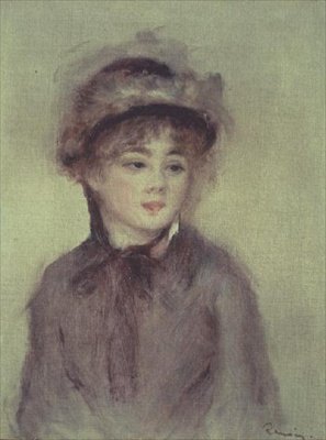 Jovem Mulher de Chapéu (óleo sobre tela) de Pierre Auguste Renoir