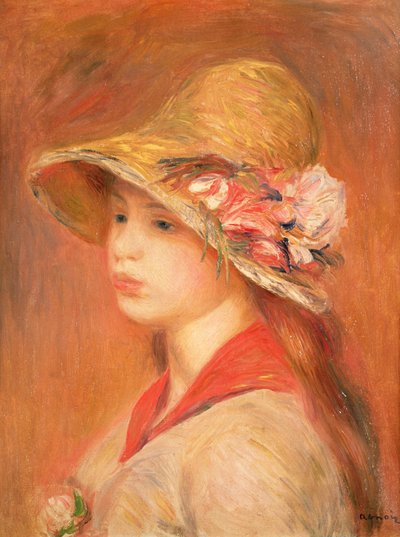Mulher jovem, em, um, chapéu de Pierre Auguste Renoir