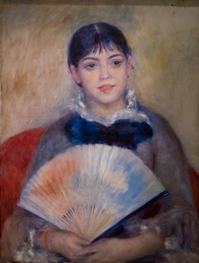 Mulher jovem com um ventilador de Pierre-Auguste Renoir