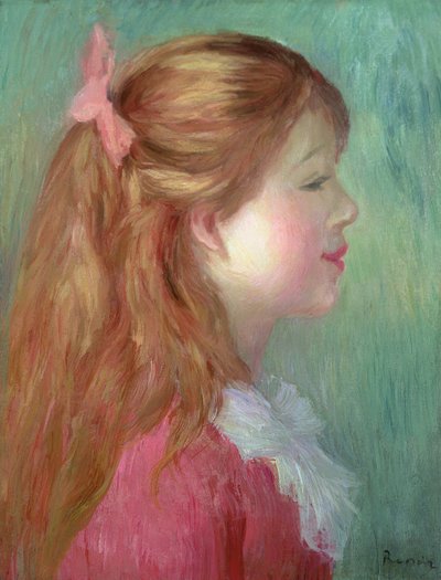Menina jovem, com, cabelo longo, em, perfil, 1890 de Pierre Auguste Renoir