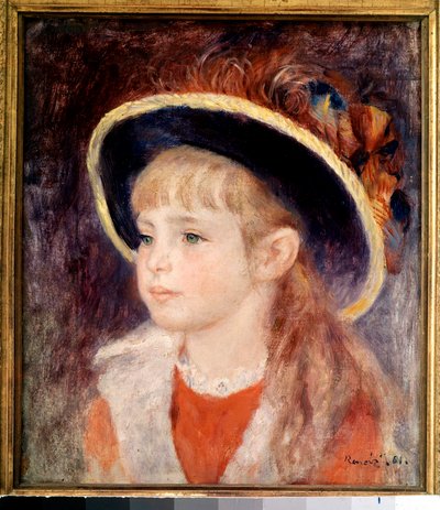 Menina de chapéu azul: retrato de Jeanne (Jane) Henriot (1878-1900), brulee morta viva no incêndio da Comédia Francaise em 9 de março de Pierre Auguste Renoir