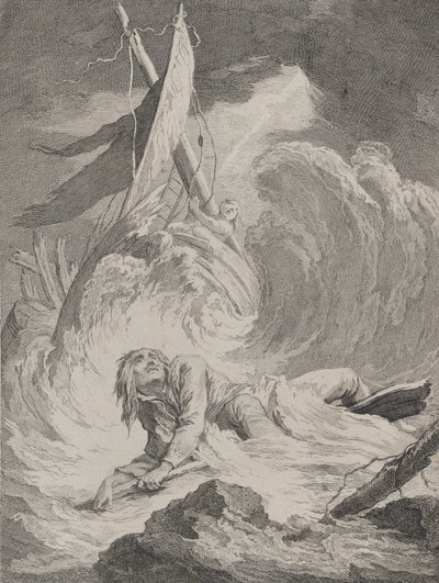 Lazarille em seu retorno da Índia naufraga..., ca. 1717-60. de Pierre Aveline