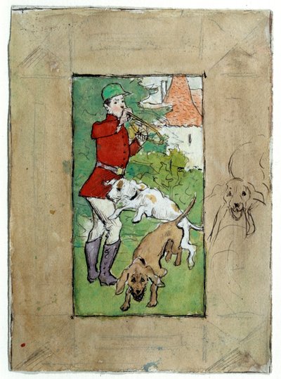 Desenho de um caçador com seus cães, de Pierre Bonnard de Pierre Bonnard