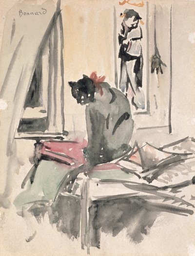 Gato sentado por uma janela (wc no papel) de Pierre Bonnard