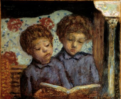Crianças Jean e Charles Terrace Reading Pintura de Pierre Bonnard (1867-1947) Colecção Privada do século XX de Pierre Bonnard