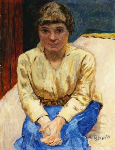 Menina sentada, com as mãos cruzadas; Young Girl Seated, Les Mans Croisees, c.1916 (óleo sobre tela) de Pierre Bonnard