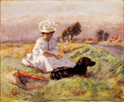 Madame Bonnard A esposa do pintor está sentada no confronto com seu cachorro. Pintura de Pierre Bonnard de Pierre Bonnard