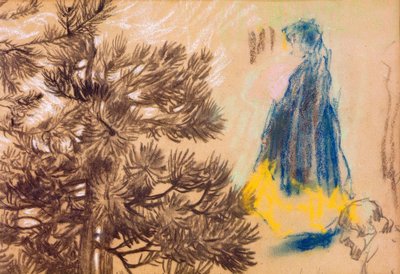 Folha de estudo: Conífera, menina de capuz, retrato de um homem de Pierre Bonnard