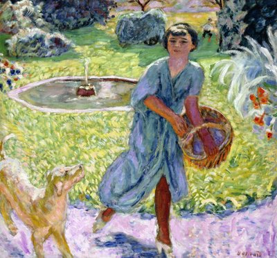 A menina ou menina brincando com um cachorro de Pierre Bonnard