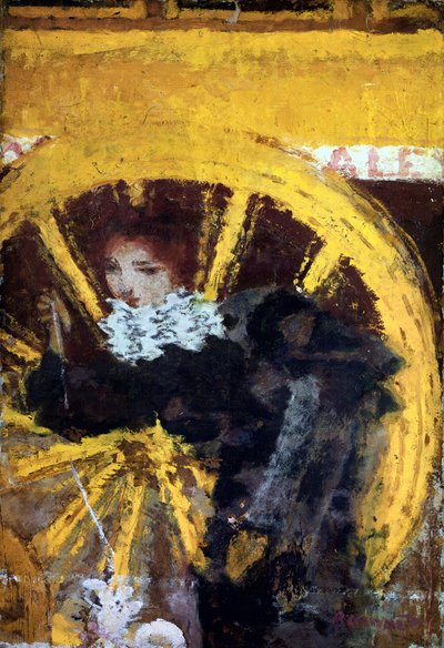 A Jovem Onibus e o seu cão perto das rodas de uma carruagem. Pintura de Pierre Bonnard (1867-1947) 1895 Coleção Vicomtess de Maublanc de Pierre Bonnard