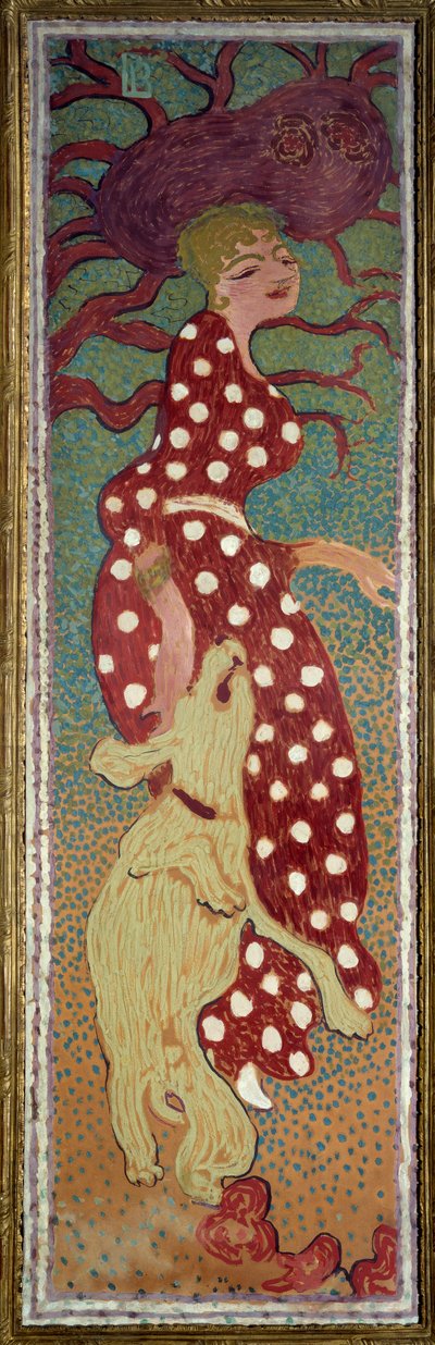 Mulher no vestido com bolinhas brancas Pintura de Pierre Bonnard (1867-1947) 1891 Dim. 1,6x0,48 m Paris, musee d