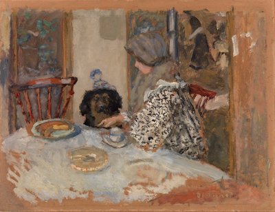 Mulher com Cão, ou Mulher e Cão à Mesa (Femme au chien, ou Femme et chien Ã table) de Pierre Bonnard