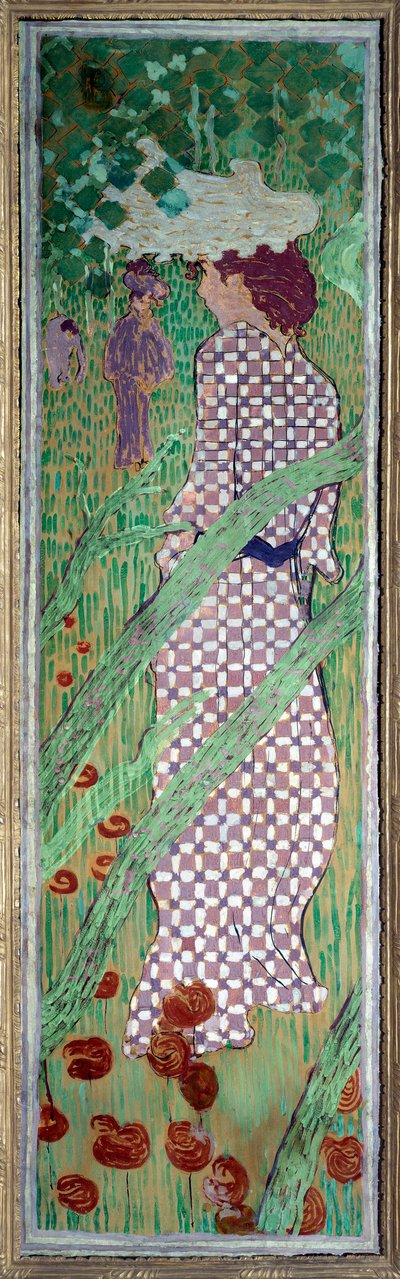 Mulher com vestido quadrillea Pintura por Pierre Bonnard (1867-1947) 1891 Dim. 1,6x0,48 m Paris, musee d