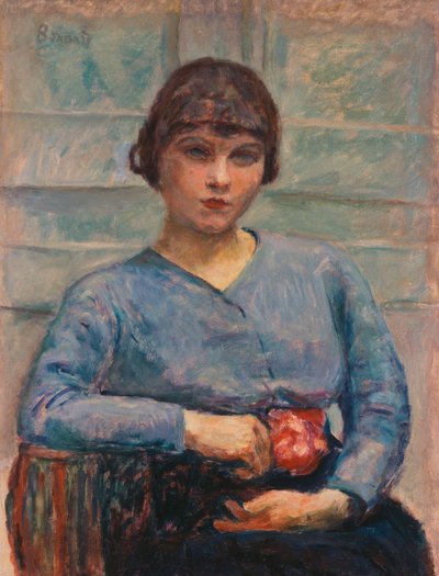 Rapariga de azul com uma rosa, por volta de 1916 (óleo sobre tela) de Pierre Bonnard