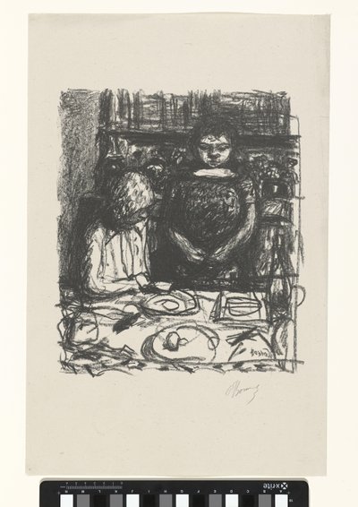 Homem sentado à mesa com refeição e mulher de pé
Le Menu de Pierre Bonnard
