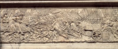 A Batalha de Marignan em 1515. Túmulo do Coração do Rei de França François I (1494-1547): Baixo relevo por Pierre Bontemps (cerca de 1507-1568) de Pierre Bontemps