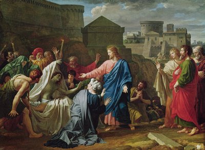Jesus Ressuscitando o Filho da Viúva de Naim (óleo sobre tela) de Pierre Bouillon