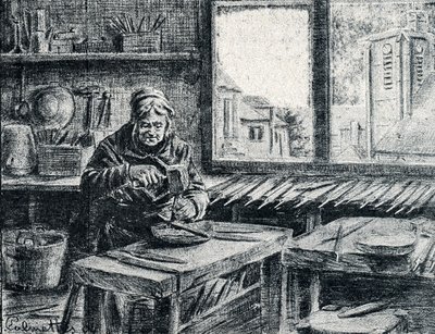 Um trabalhador a fazer ficheiros Gravação de Pierre Calmette Private Collection de Pierre Calmettes