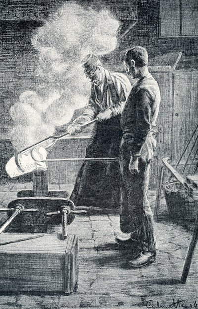 Fabrico de talheres: lingote fundido num molde de Pierre Calmettes