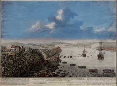 Uma vista do local de desembarque acima da cidade de Quebec descrevendo o assalto ... no Hauteurs DAbraham Septr. 13 1759, c.1760 de Pierre Charles Canot