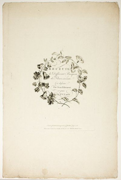 Capa da coleção de diferentes ramos de flores, inventada e desenhada por Jean Pillement e gravada por P. C. Canot de Pierre Charles Canot