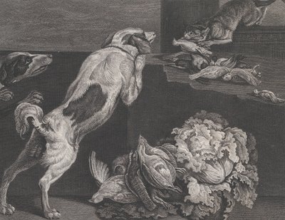 Cães e natureza morta, 1778 de Pierre Charles Canot