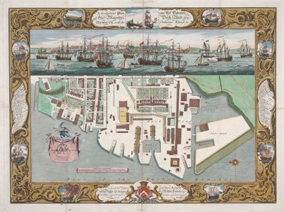 Perto de Plymouth com o Cais da Portaria... de Pierre Charles Canot