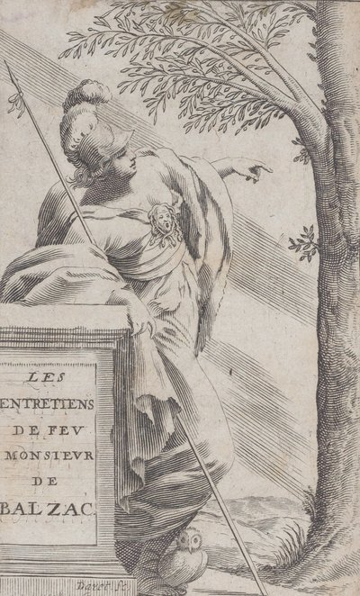 Frontispício, de Entrevistas com o falecido Sr. Balzac Les Entretiens de Feu Monsieur d..., 1660. de Pierre Daret
