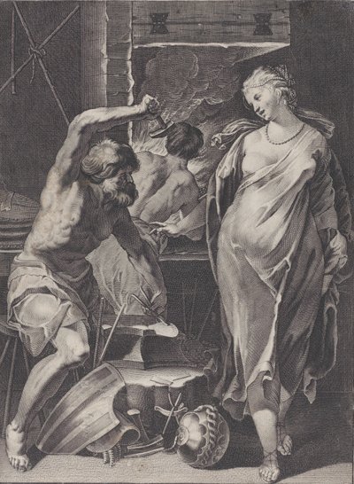 Vulcano forjando a armadura de Aquiles, 1624-75. de Pierre Daret