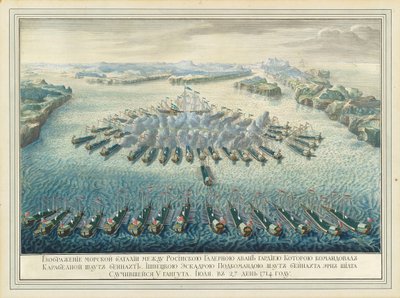A Batalha naval de Gangut em 27 de julho de 1714, depois de 1724. de Pierre Denis II Martin