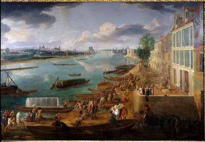 Vista de Paris, tirada do Quai de la Rapee em 1716 Detalhe dos barcos no Sena e das actividades. Pintura de Pierre Denis Martin (1663-1742) 1716 Sol. 1,7x3,15 m Paris, Musee Carnavalet. de Pierre Denis Martin